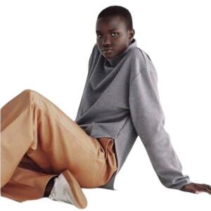 Zara Soft Touch High Low Turtle Neck Long Sleeve Sweater in Grey